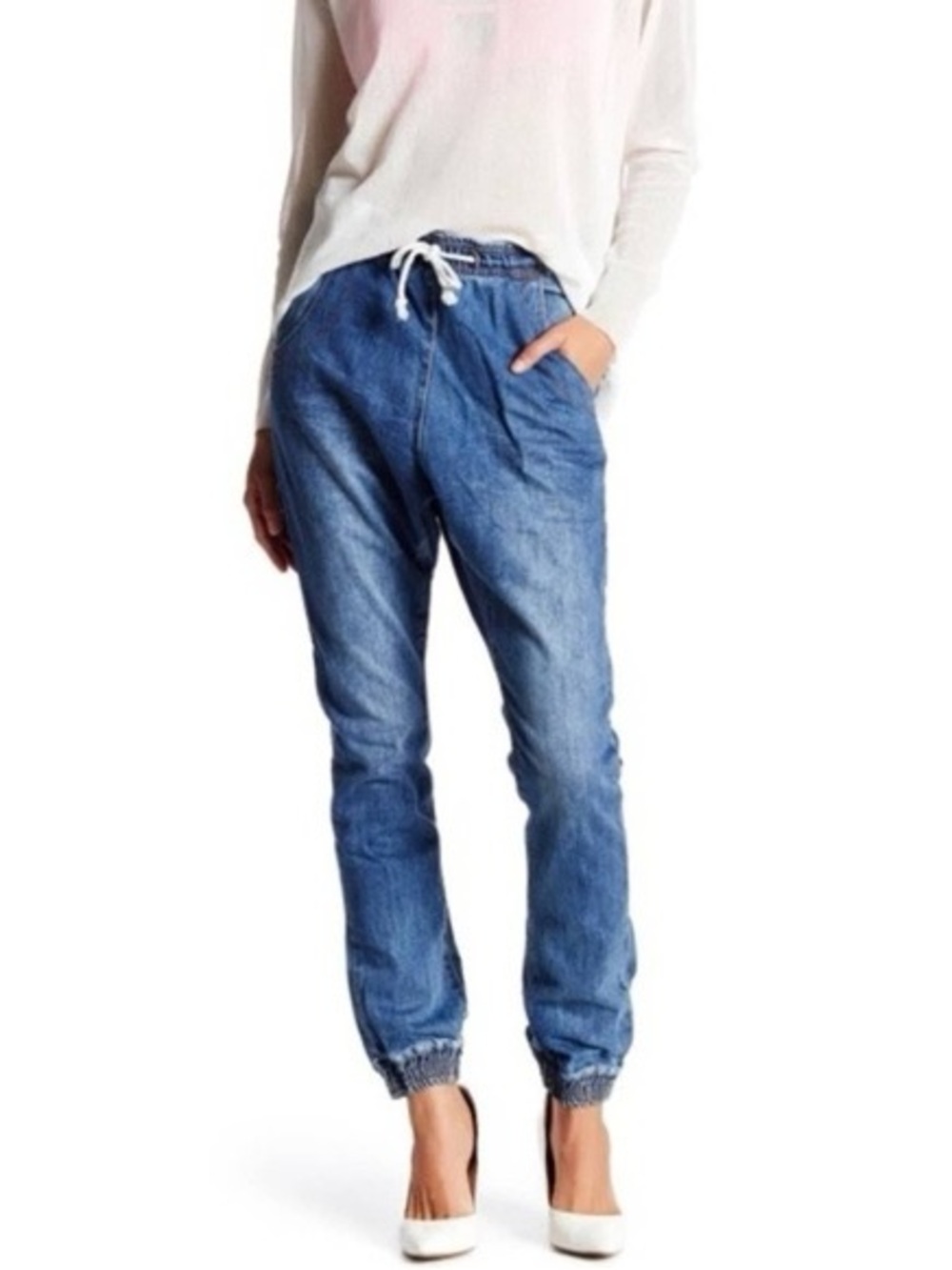 One Teaspoon Blue Drawstring Boyfriend Jeans